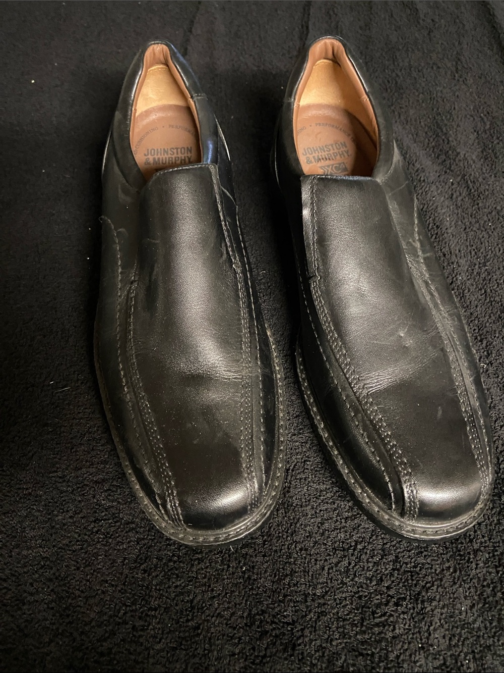 Johnston & Murphy Black Leather Slip-On Loafers - Smooth Finish